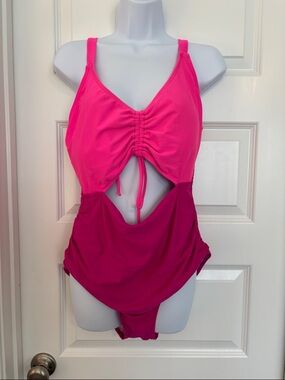 Ruched Cutout One-Piece Swimsuit in Bright Pink
